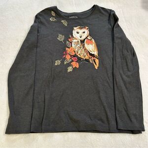 Croft & Barrow Dark Gray Owl Long Sleeve Tee